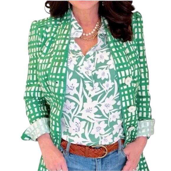 Cabi Top #6099 Collared V-neck Sleeveless Green White Floral Women’s Size Small - Picture 5 of 12